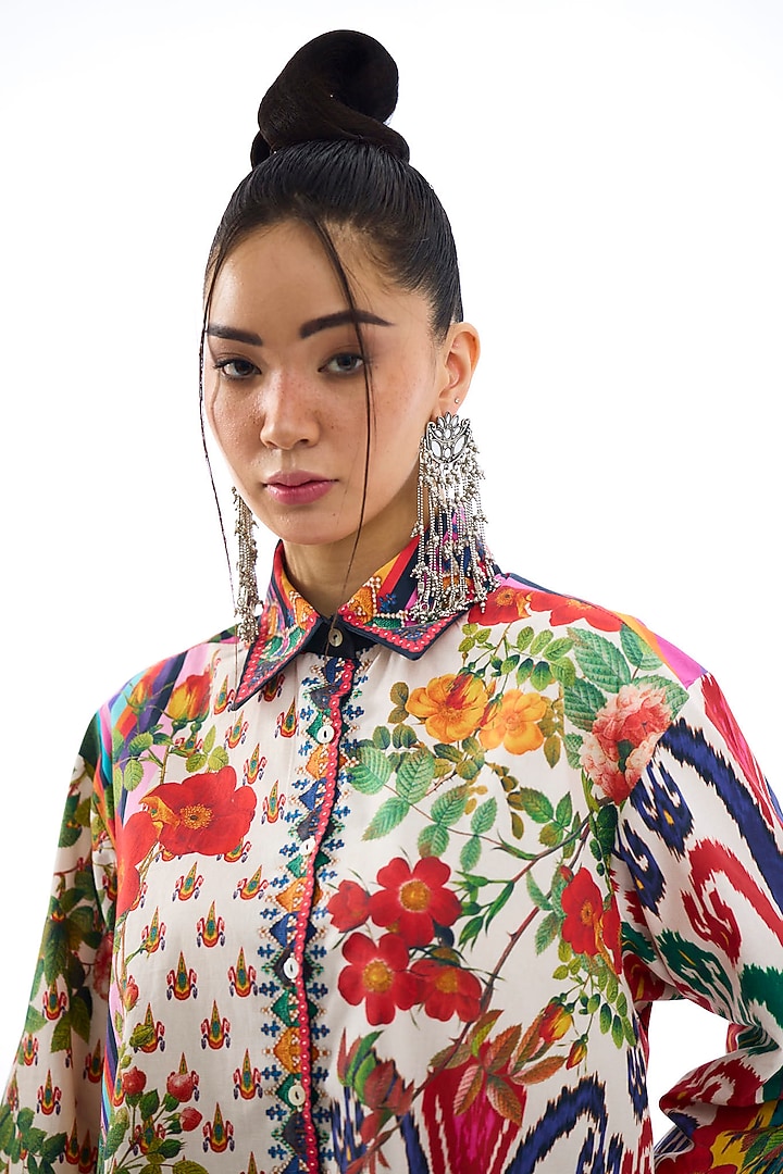 Spice Colored Cotton Poplin Printed Shirt by Rajdeep Ranawat at Pernia's Pop Up Shop