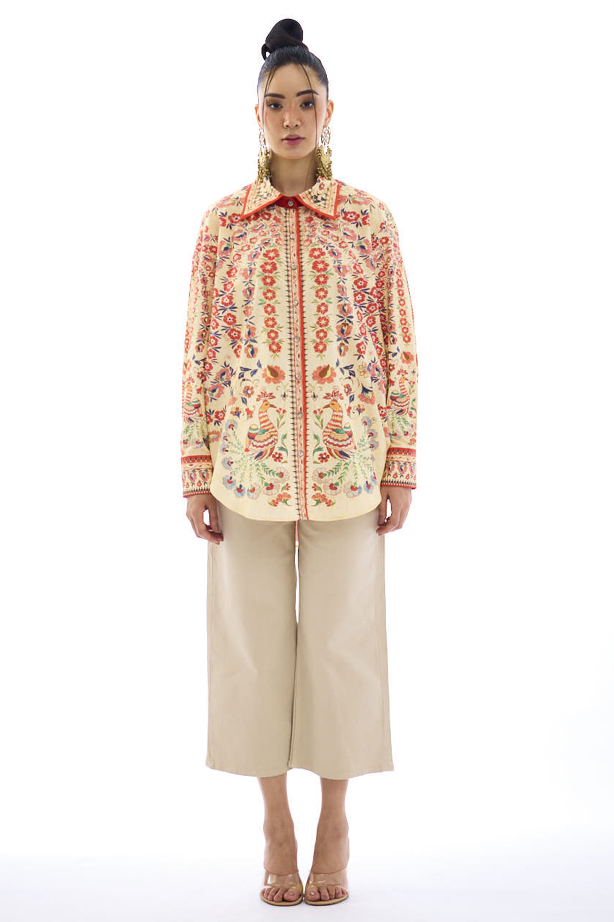 Beige & Rust Cotton Poplin Printed Shirt by Rajdeep Ranawat at Pernia's Pop Up Shop