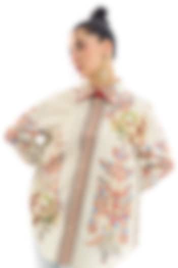 Beige Cotton Poplin Printed Shirt by Rajdeep Ranawat at Pernia's Pop Up Shop