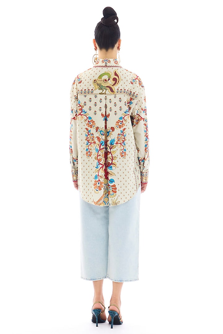 Beige Cotton Poplin Printed Shirt by Rajdeep Ranawat at Pernia's Pop Up Shop