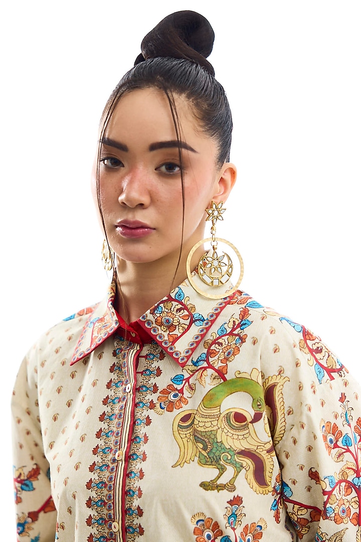 Beige Cotton Poplin Printed Shirt by Rajdeep Ranawat at Pernia's Pop Up Shop