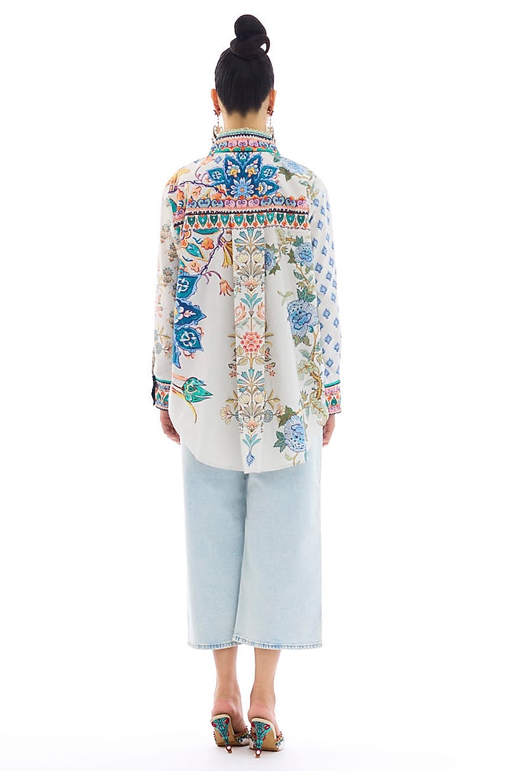 Ivory & Blue Cotton Poplin Printed Shirt by Rajdeep Ranawat at Pernia's Pop Up Shop