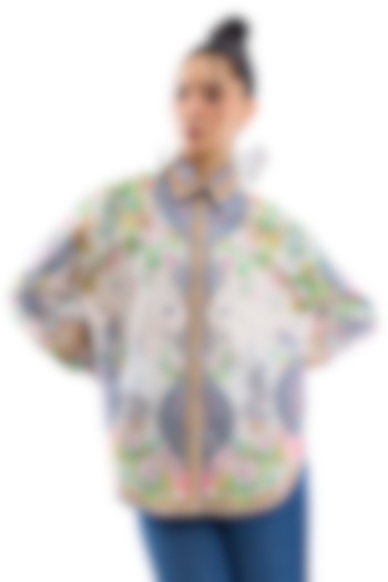 Blush Pink & Lime Cotton Poplin Printed Shirt by Rajdeep Ranawat at Pernia's Pop Up Shop