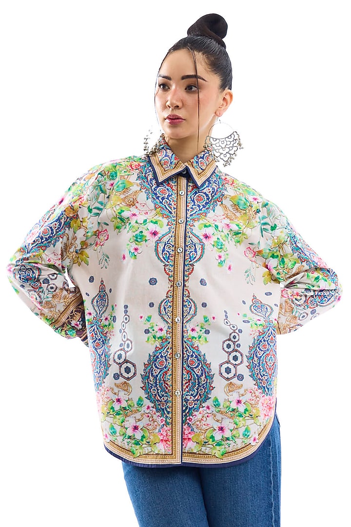 Blush Pink & Lime Cotton Poplin Printed Shirt by Rajdeep Ranawat at Pernia's Pop Up Shop