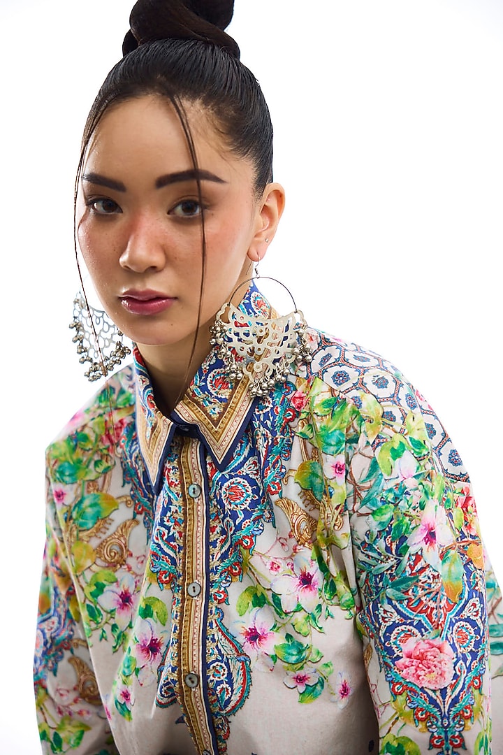 Blush Pink & Lime Cotton Poplin Printed Shirt by Rajdeep Ranawat at Pernia's Pop Up Shop