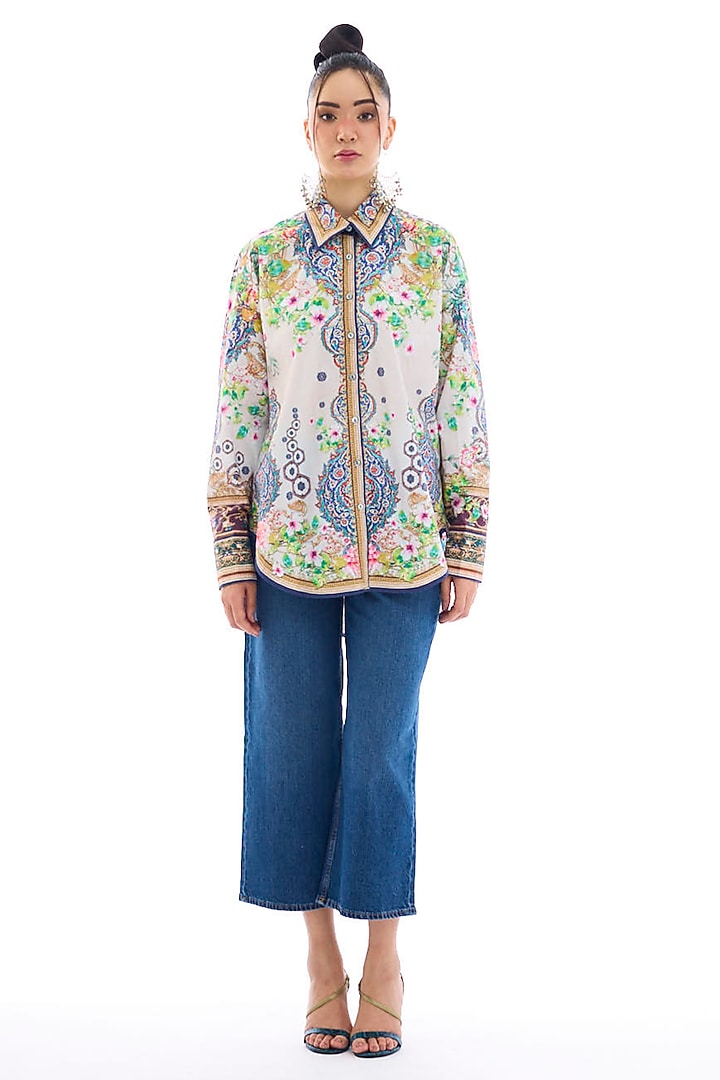 Blush Pink & Lime Cotton Poplin Printed Shirt by Rajdeep Ranawat at Pernia's Pop Up Shop