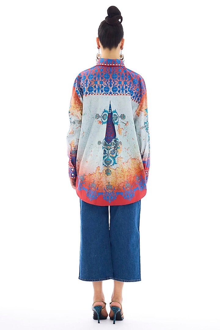 Red & Blue Cotton Poplin Printed Shirt by Rajdeep Ranawat at Pernia's Pop Up Shop