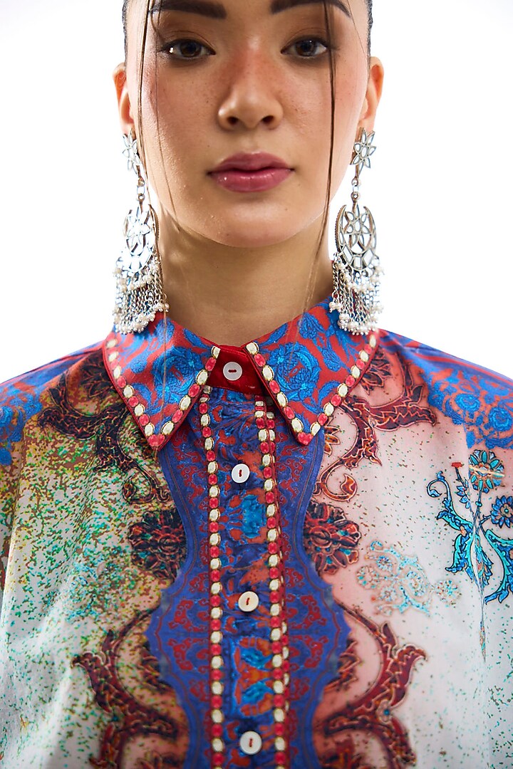 Red & Blue Cotton Poplin Printed Shirt by Rajdeep Ranawat at Pernia's Pop Up Shop