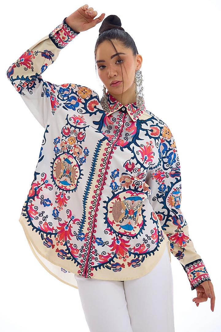 Multi-Colored Cotton Poplin Printed Shirt by Rajdeep Ranawat at Pernia's Pop Up Shop