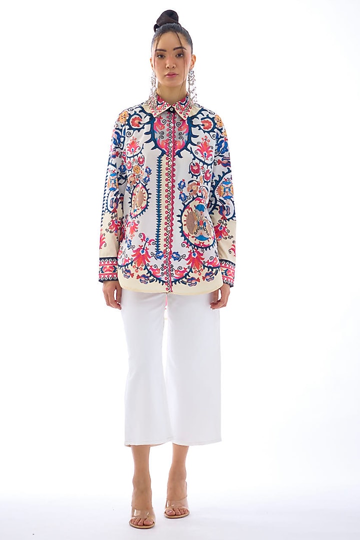 Multi-Colored Cotton Poplin Printed Shirt by Rajdeep Ranawat at Pernia's Pop Up Shop