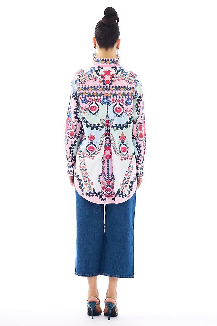 Ivory & Pink Cotton Poplin Printed Shirt by Rajdeep Ranawat at Pernia's Pop Up Shop