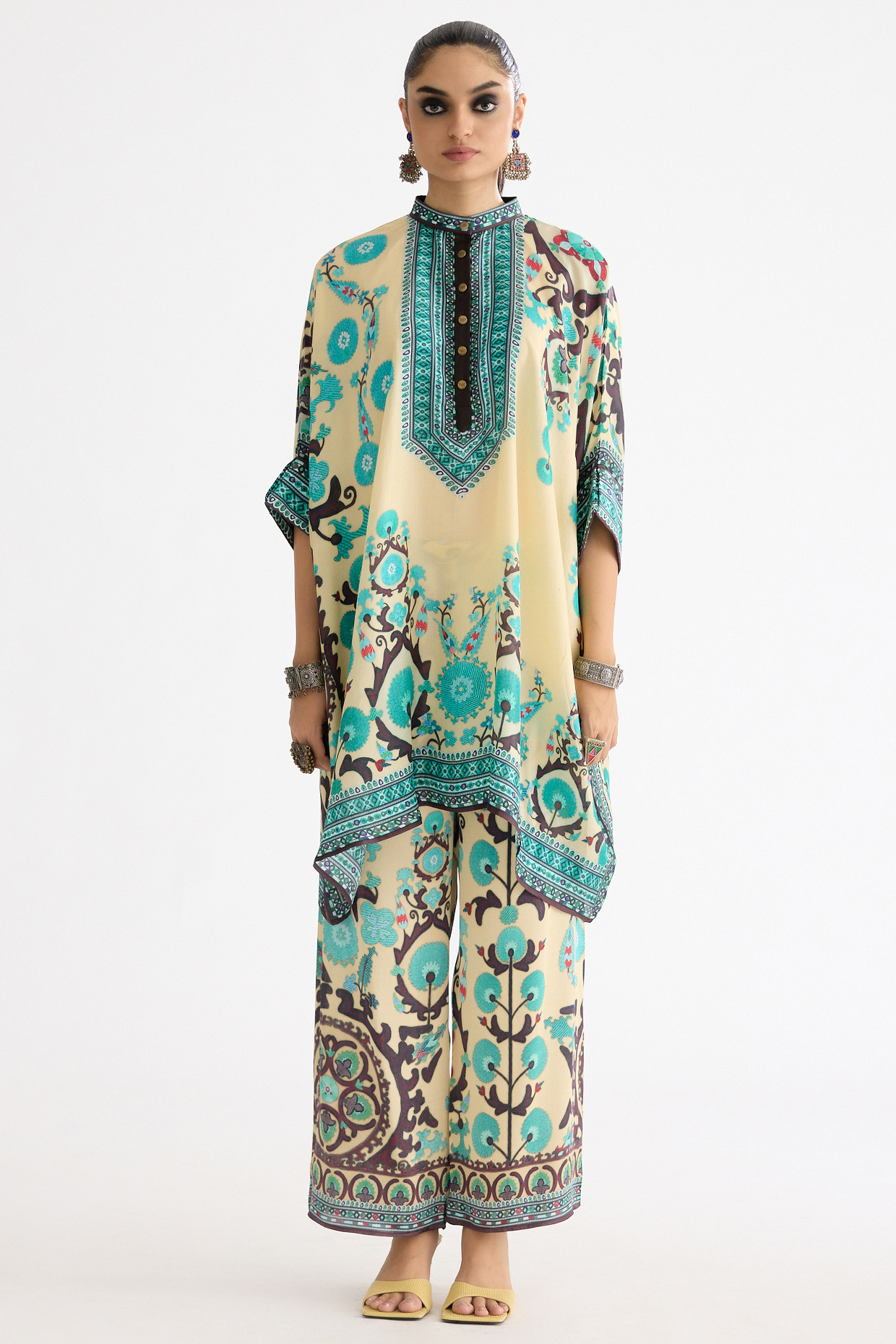 Lemon Yellow Silk Printed Tunic by Rajdeep Ranawat at Pernia's Pop Up Shop
