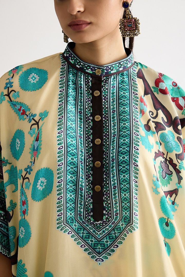 Lemon Yellow Silk Printed Tunic by Rajdeep Ranawat at Pernia's Pop Up Shop