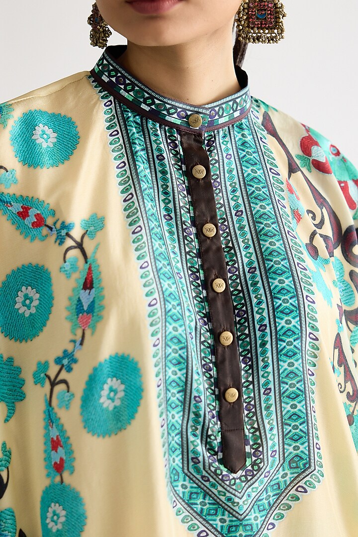 Lemon Yellow Silk Printed Tunic by Rajdeep Ranawat at Pernia's Pop Up Shop