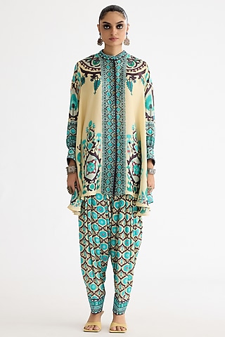 Lemon Yellow Silk Printed Tunic by Rajdeep Ranawat