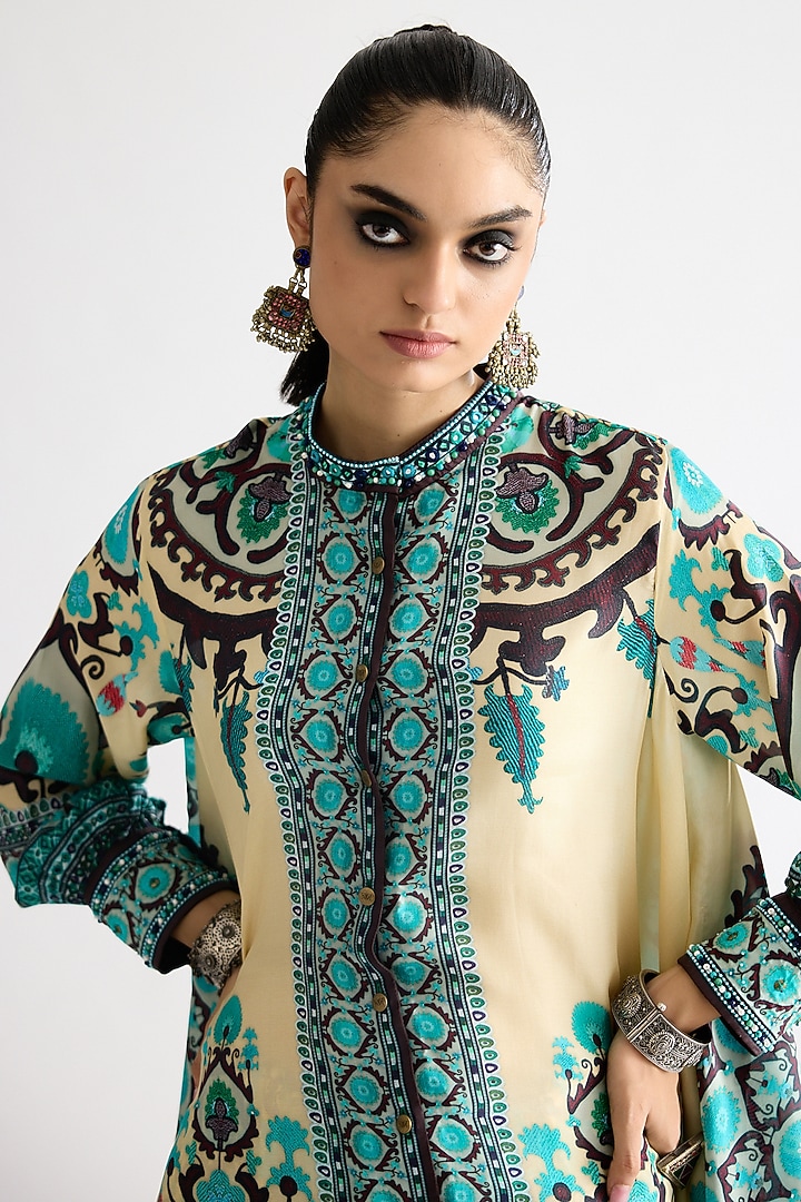 Lemon Yellow Silk Printed Tunic by Rajdeep Ranawat at Pernia's Pop Up Shop