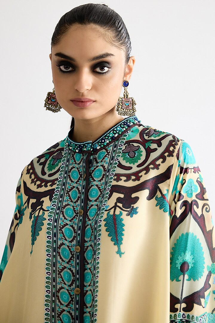 Lemon Yellow Silk Printed Tunic by Rajdeep Ranawat at Pernia's Pop Up Shop