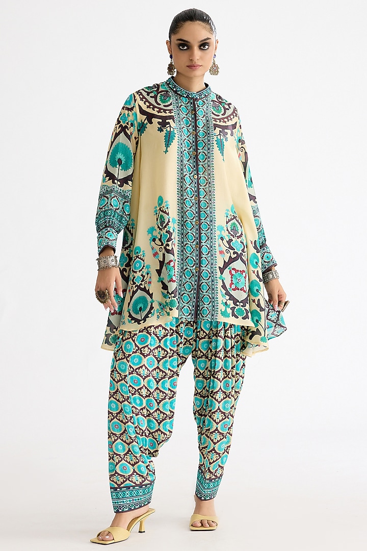Lemon Yellow Silk Printed Tunic by Rajdeep Ranawat at Pernia's Pop Up Shop