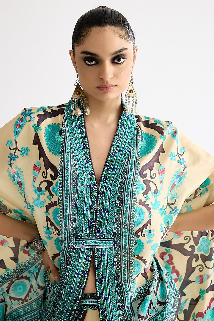 Lemon Yellow Silk Front Open Cape by Rajdeep Ranawat at Pernia's Pop Up Shop