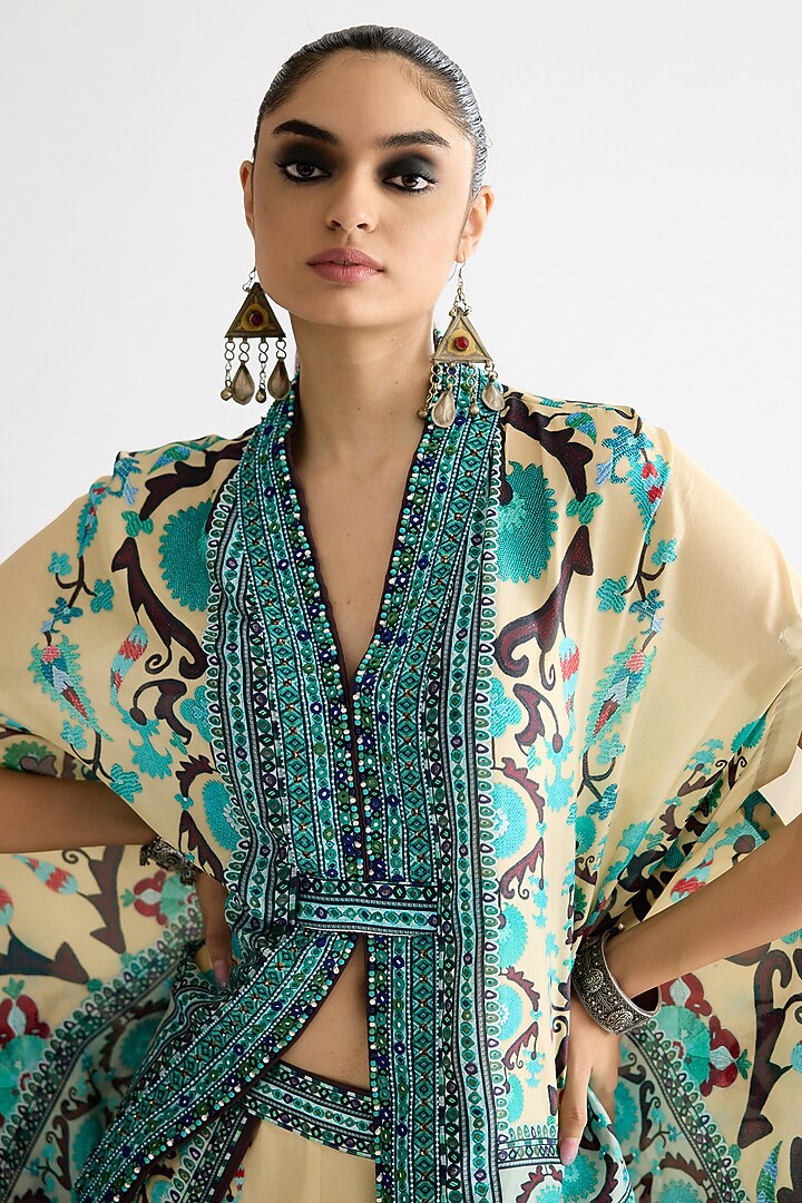 Lemon Yellow Silk Front Open Cape by Rajdeep Ranawat at Pernia's Pop Up Shop