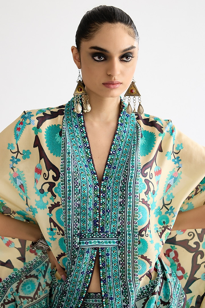 Lemon Yellow Silk Front Open Cape by Rajdeep Ranawat at Pernia's Pop Up Shop