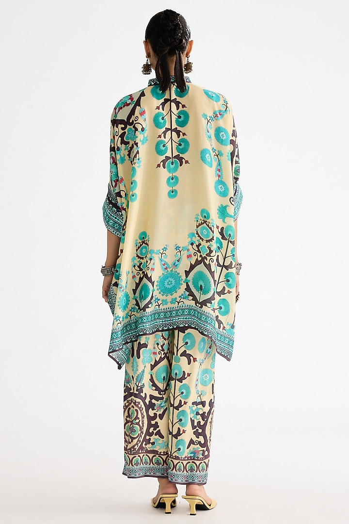 Lemon Yellow Modal Satin Printed Pants by Rajdeep Ranawat at Pernia's Pop Up Shop