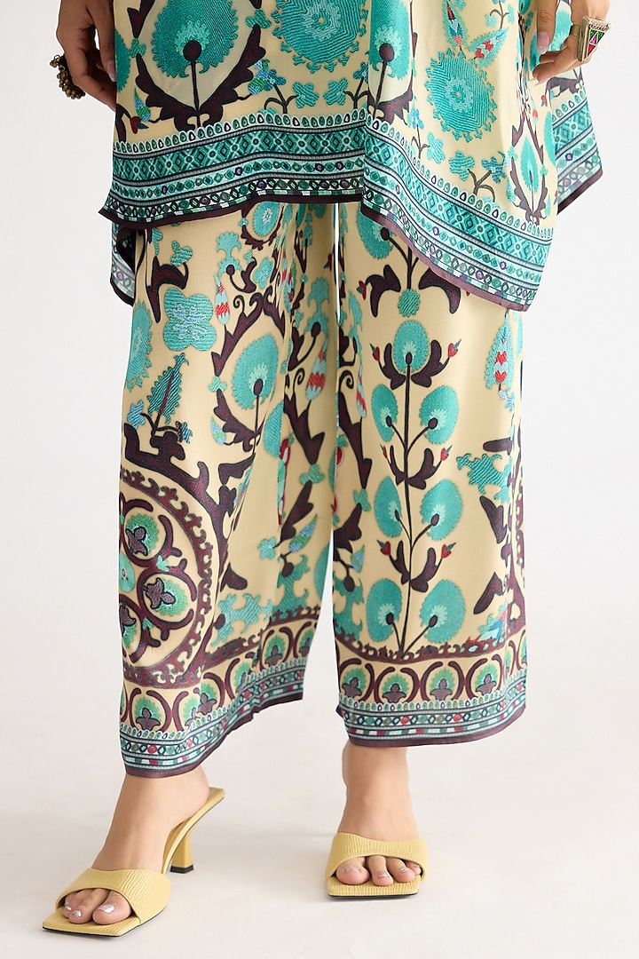 Lemon Yellow Modal Satin Printed Pants by Rajdeep Ranawat at Pernia's Pop Up Shop