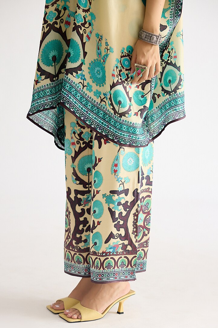 Lemon Yellow Modal Satin Printed Pants by Rajdeep Ranawat at Pernia's Pop Up Shop