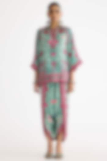 Mint Silk Printed Poncho Top by Rajdeep Ranawat at Pernia's Pop Up Shop