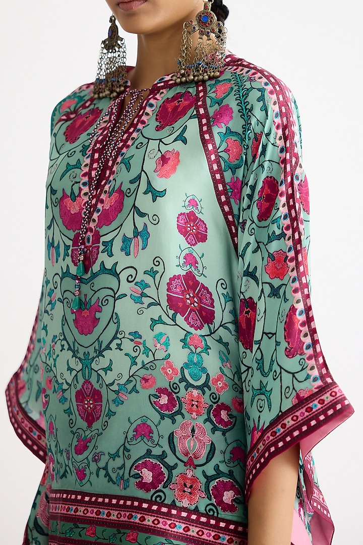 Mint Silk Printed Poncho Top by Rajdeep Ranawat at Pernia's Pop Up Shop
