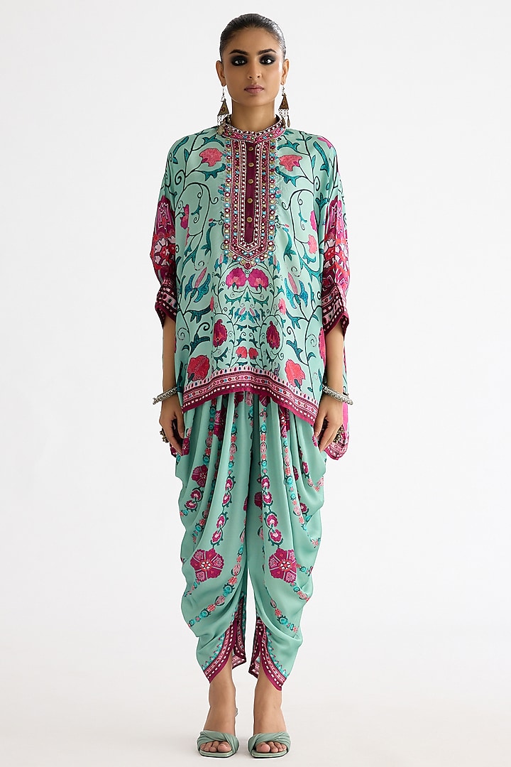 Mint Silk Printed Tunic by Rajdeep Ranawat at Pernia's Pop Up Shop