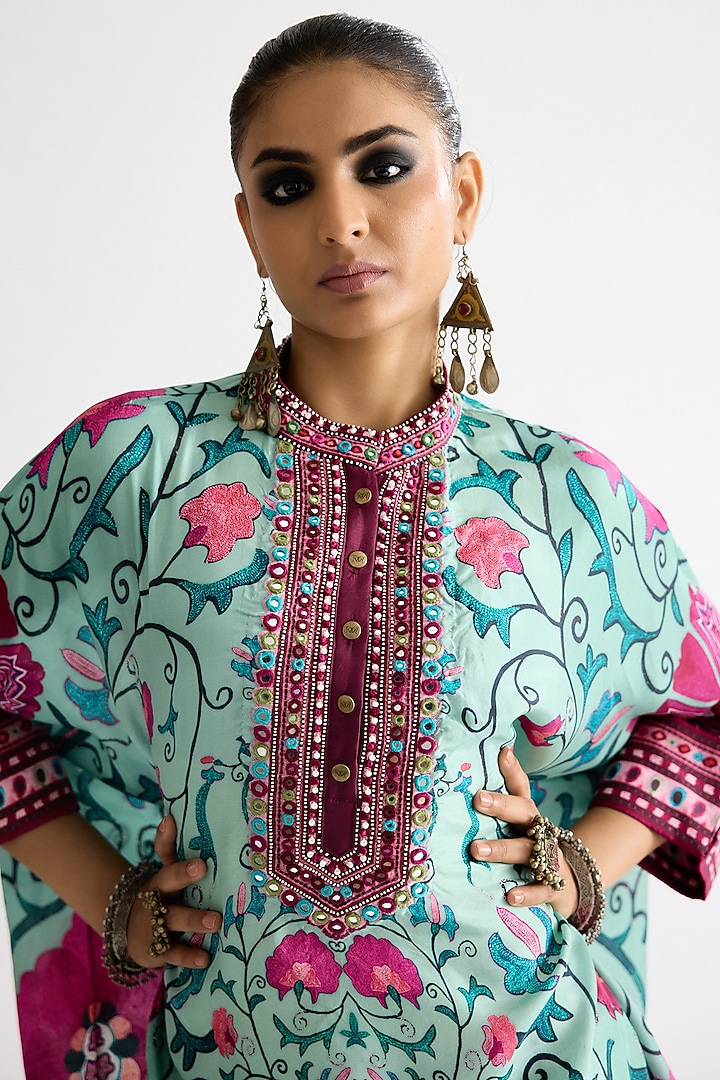 Mint Silk Printed Tunic by Rajdeep Ranawat at Pernia's Pop Up Shop