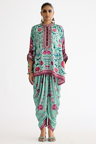 Mint Silk Printed Pants by Rajdeep Ranawat
