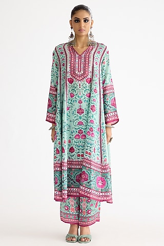 Mint Silk Printed Tunic by Rajdeep Ranawat