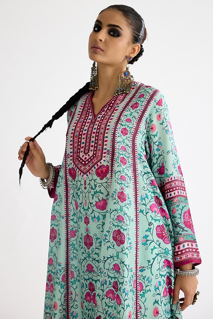 Mint Silk Printed Tunic by Rajdeep Ranawat at Pernia's Pop Up Shop