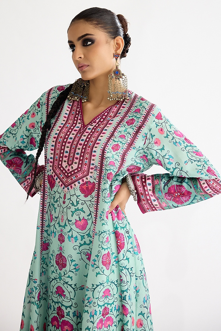 Mint Silk Printed Tunic by Rajdeep Ranawat at Pernia's Pop Up Shop