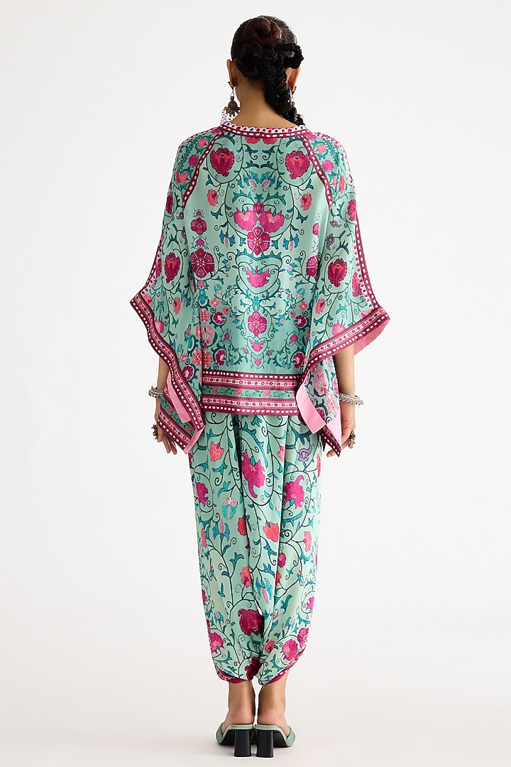 Mint Modal Satin Printed Dhoti Pants by Rajdeep Ranawat at Pernia's Pop Up Shop