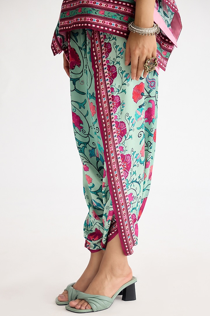 Mint Modal Satin Printed Dhoti Pants by Rajdeep Ranawat at Pernia's Pop Up Shop
