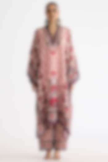 Blush Pink Silk Printed Kaftan by Rajdeep Ranawat at Pernia's Pop Up Shop