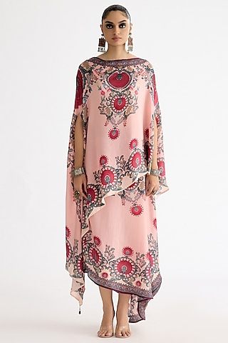 Blush Pink Silk Printed Skirt Set by Rajdeep Ranawat