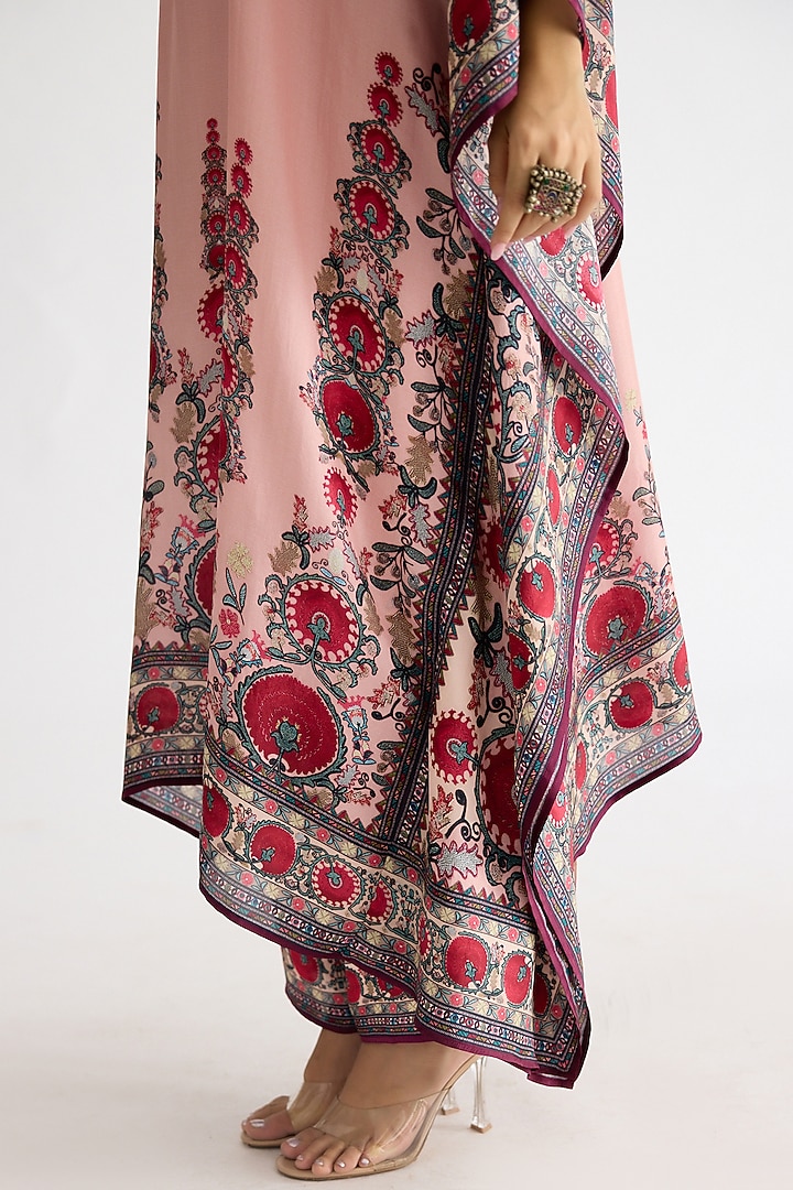 Blush Pink Modal Satin Printed Pants by Rajdeep Ranawat at Pernia's Pop Up Shop