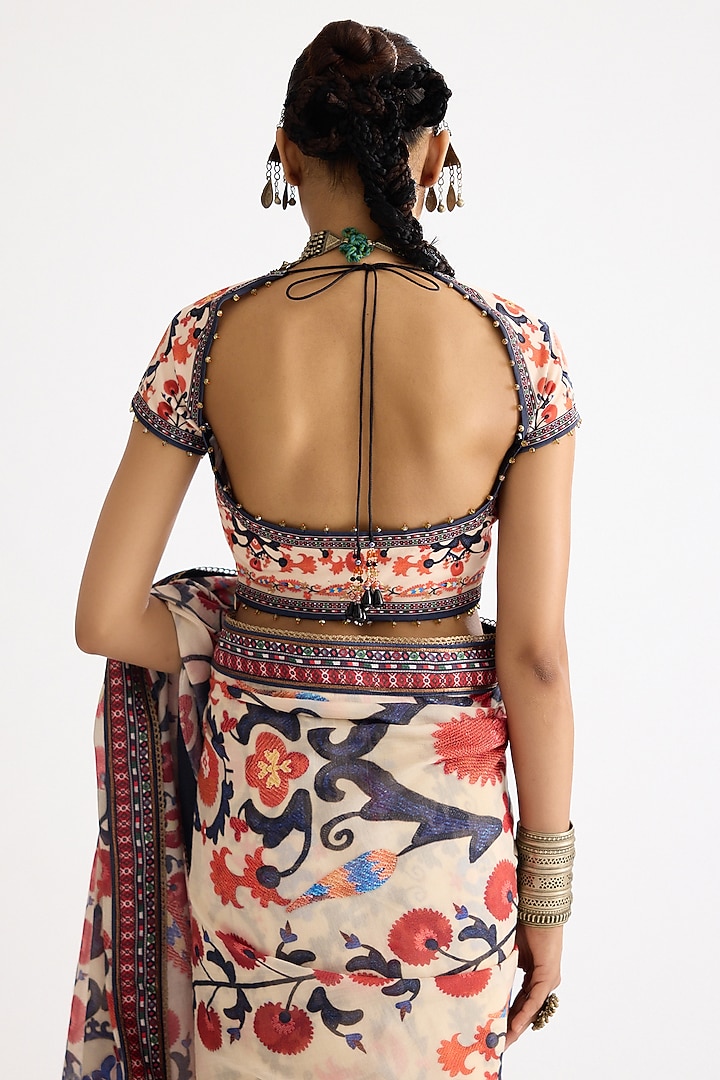 Rust Chanderi & Lycra Printed Wedding Saree Set by Rajdeep Ranawat at Pernia's Pop Up Shop