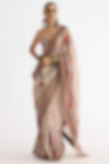 Taupe Chanderi & Lycra Printed Saree Set by Rajdeep Ranawat at Pernia's Pop Up Shop