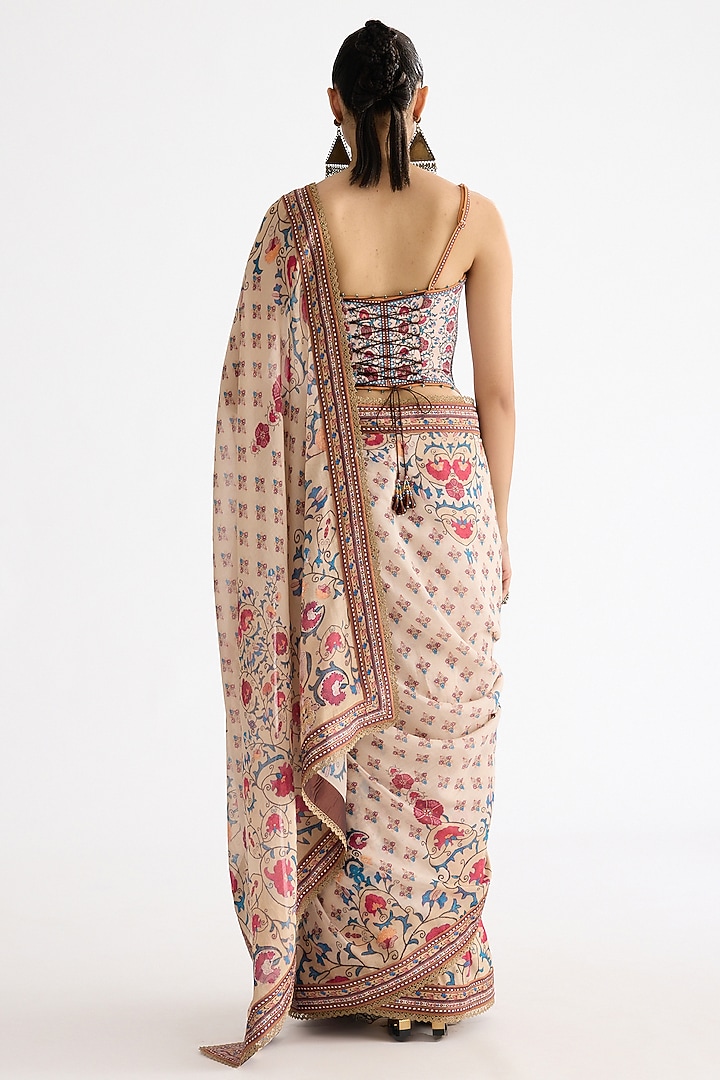 Taupe Chanderi & Lycra Printed Wedding Saree Set by Rajdeep Ranawat at Pernia's Pop Up Shop
