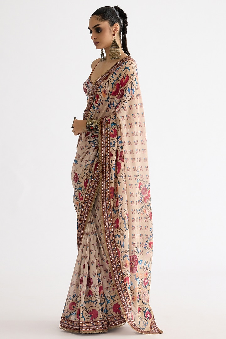 Taupe Chanderi & Lycra Printed Wedding Saree Set by Rajdeep Ranawat at Pernia's Pop Up Shop