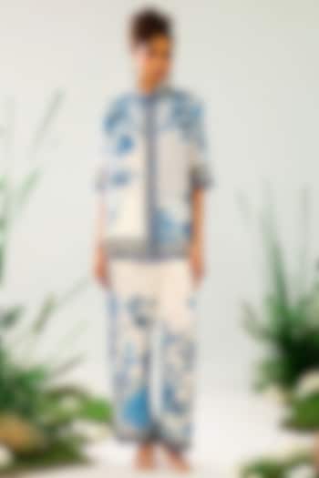 Blue & White Silk Printed Co-Ord Set by Rajdeep Ranawat at Pernia's Pop Up Shop
