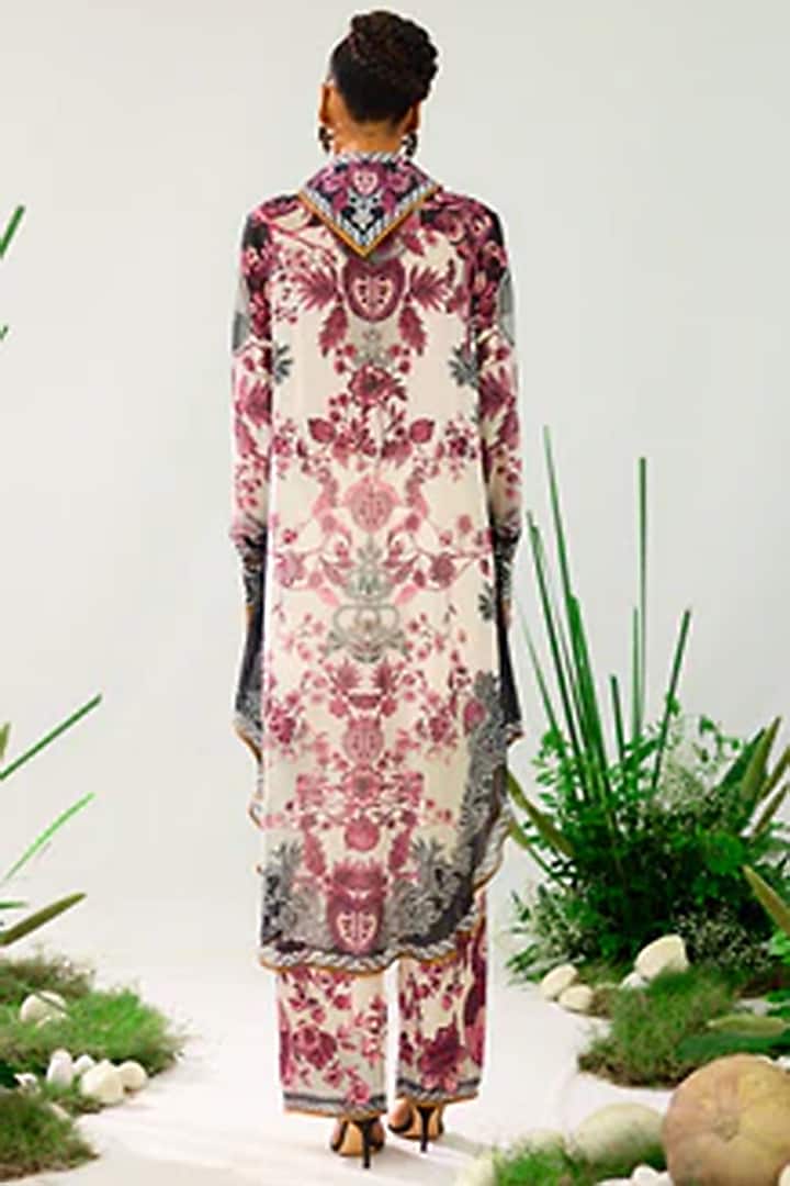 White & Raspberry Pink Silk Printed Tunic Set by Rajdeep Ranawat at Pernia's Pop Up Shop