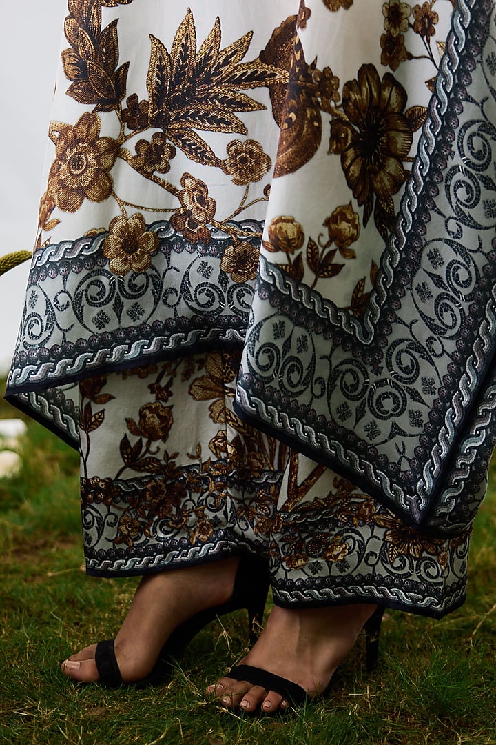 Gold & White Modal Satin Printed Kaftan Set by Rajdeep Ranawat at Pernia's Pop Up Shop