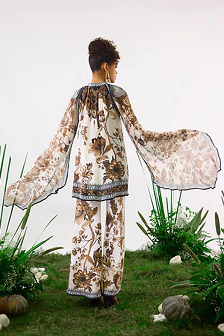 White & Gold Silk Printed Tunic Set by Rajdeep Ranawat at Pernia's Pop Up Shop