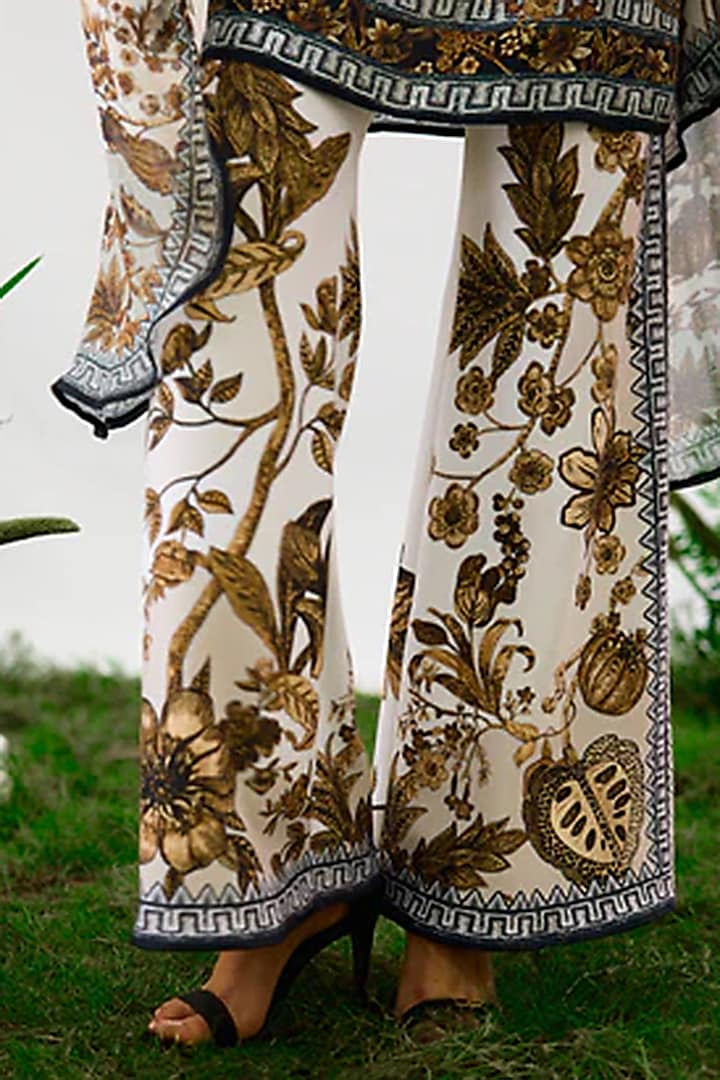 White & Gold Silk Printed Tunic Set by Rajdeep Ranawat at Pernia's Pop Up Shop